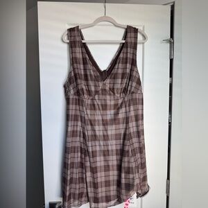 Plaid Sleeveless Dress in Brown
